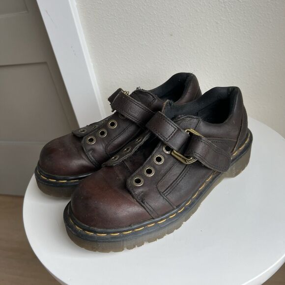 Vintage Dr Martens Brown Leather Platform Monk Strap Loafer England UK 4 US 6